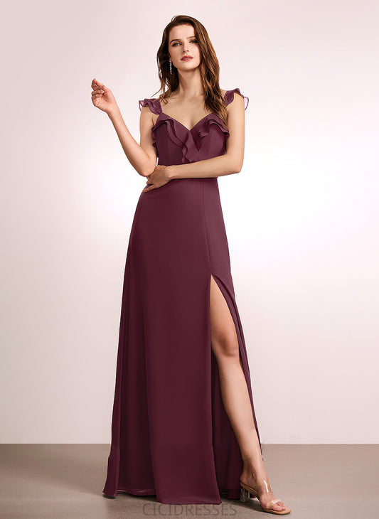 Embellishment V-neck Length Neckline A-Line Silhouette SplitFront Fabric Floor-Length Julianna Floor Length Natural Waist Bridesmaid Dresses