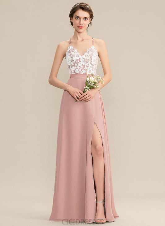 Embellishment Neckline Length Fabric V-neck SplitFront Floor-Length Silhouette A-Line Clarissa A-Line/Princess Spaghetti Staps Bridesmaid Dresses