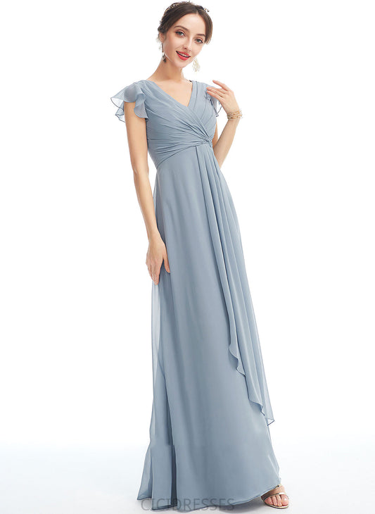 SplitFront Silhouette A-Line Floor-Length Length Neckline V-neck Fabric Ruffle Embellishment Kianna Sleeveless Bridesmaid Dresses