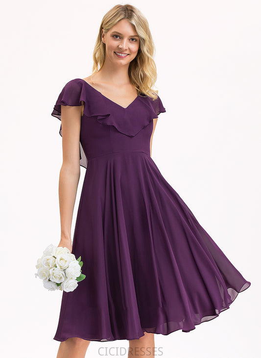 CascadingRuffles Silhouette Fabric Length Embellishment A-Line V-neck Neckline Knee-Length Jimena Empire Waist A-Line/Princess Bridesmaid Dresses