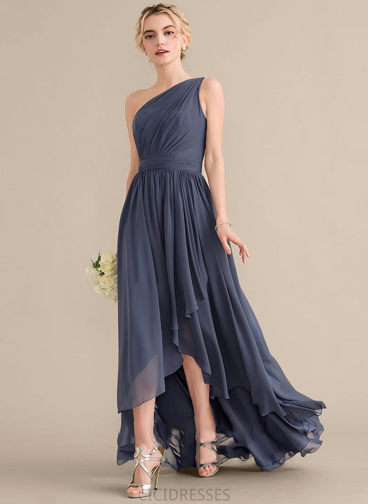 A-Line One-Shoulder CascadingRuffles Fabric Embellishment Asymmetrical Silhouette Length Neckline Marilyn Natural Waist A-Line/Princess Bridesmaid Dresses