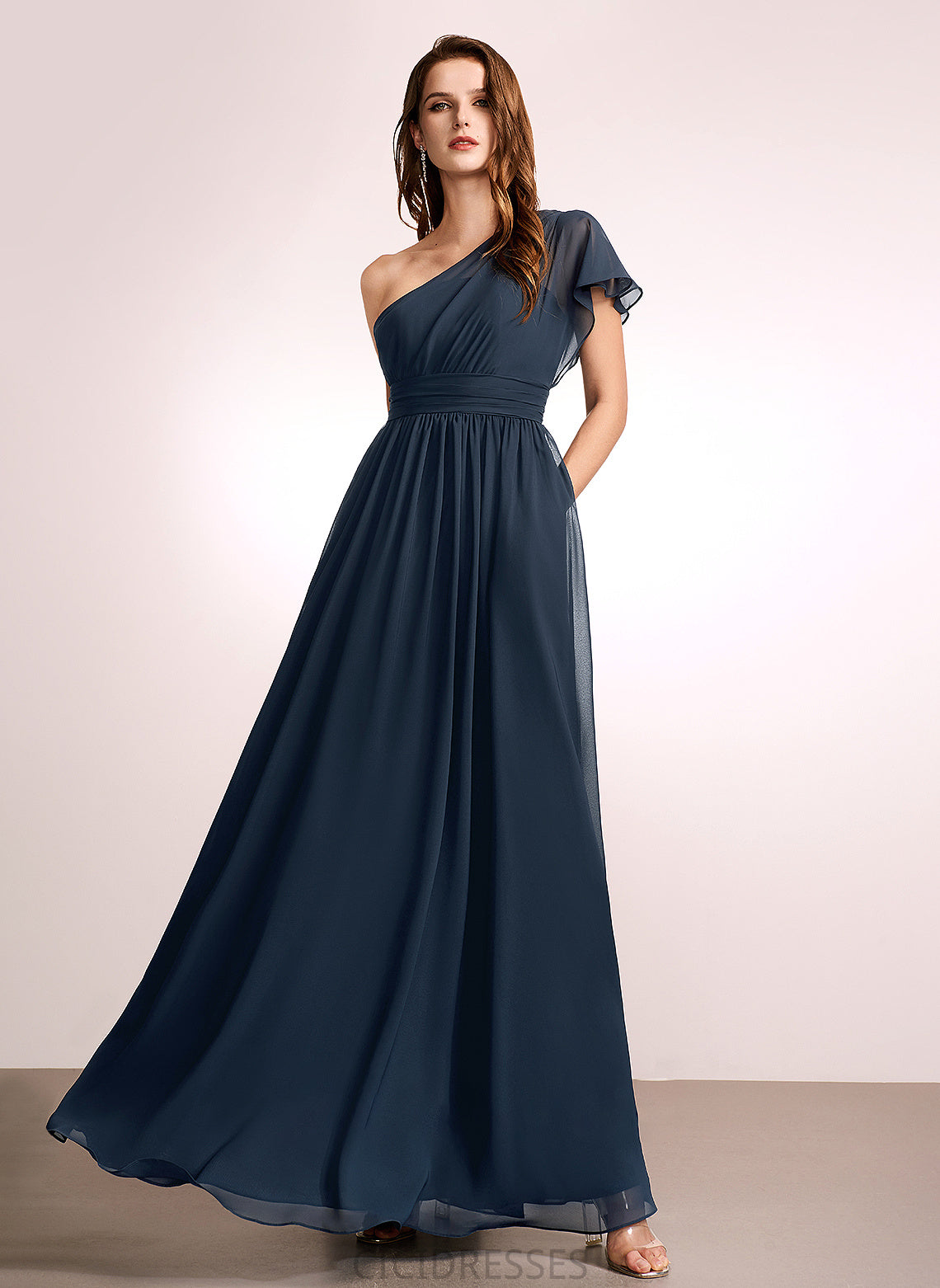 A-Line One-Shoulder Floor-Length Embellishment Silhouette Fabric Length Ruffle Neckline Annie Floor Length One Shoulder Bridesmaid Dresses