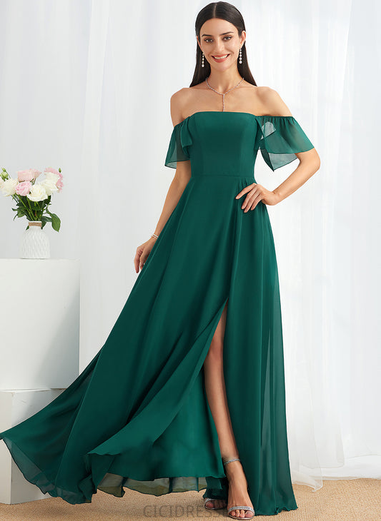 Silhouette Floor-Length Fabric SplitFront Off-the-Shoulder Embellishment Length Neckline A-Line Kiana A-Line/Princess Halter Bridesmaid Dresses