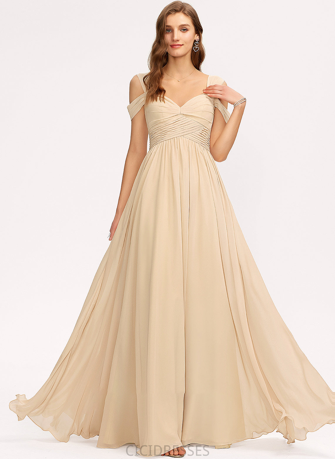 A-Line Neckline Floor-Length V-neck Ruffle Silhouette Fabric Embellishment Length Charlotte Floor Length A-Line/Princess Bridesmaid Dresses