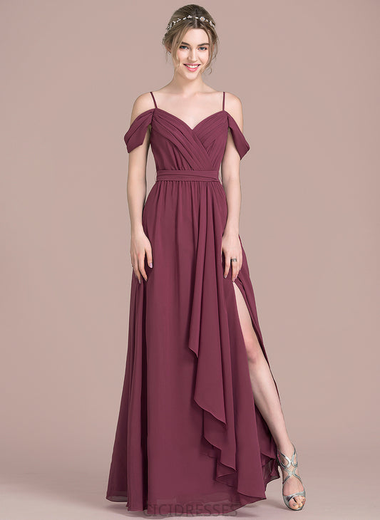 V-neck Fabric Bow(s) Length Floor-Length Silhouette Neckline CascadingRuffles Embellishment A-Line SplitFront Hedda Bridesmaid Dresses