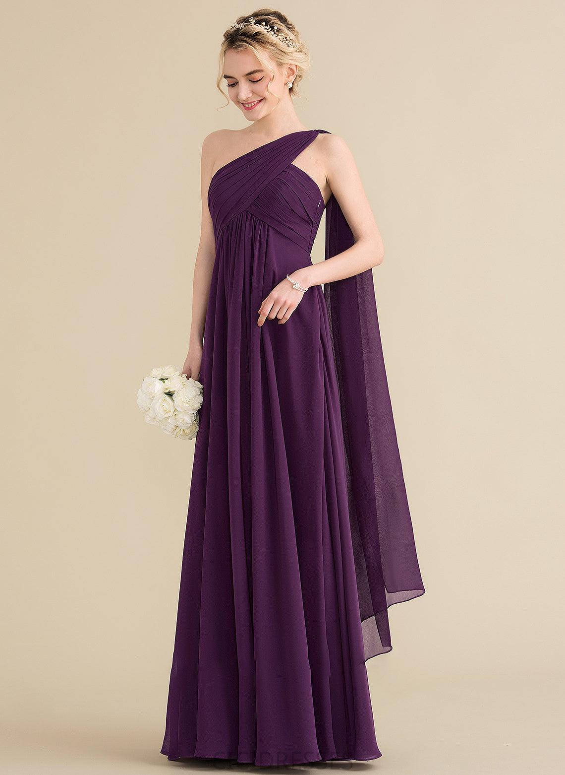 Embellishment A-Line Neckline Length Ruffle Floor-Length One-Shoulder Silhouette Fabric Janet Sleeveless V-Neck Bridesmaid Dresses