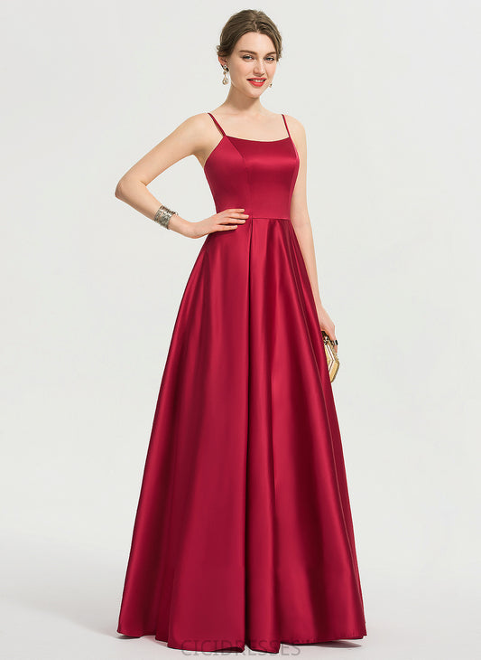 Fabric Floor-Length Sleeve Satin SquareNeckline Length Neckline A-Line Silhouette Frederica Natural Waist Sleeveless Bridesmaid Dresses