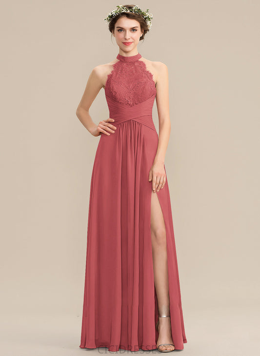 Embellishment HighNeck Length Ruffle Floor-Length Neckline Fabric SplitFront Silhouette A-Line Cameron Floor Length Bridesmaid Dresses