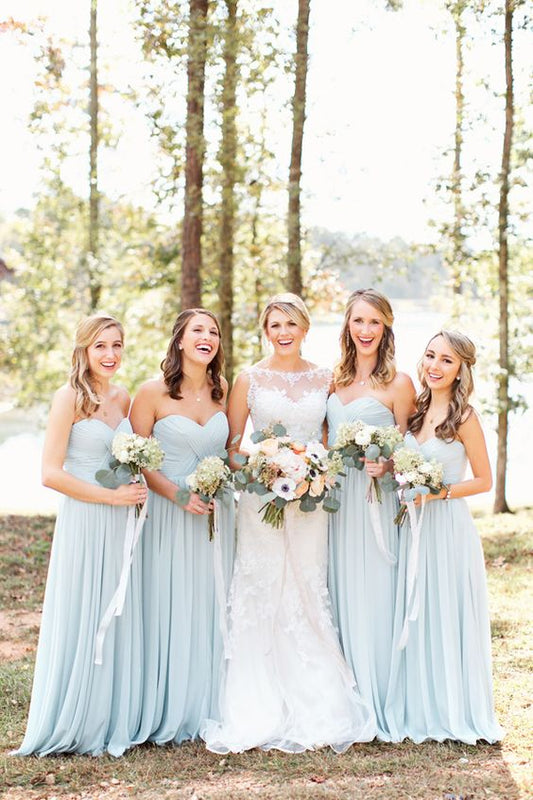 2024 New Arrival A Line Sweetheart Light Sky Blue Chiffon Long Bridesmaid Dresses / Gowns