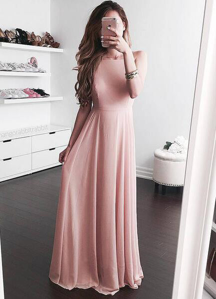 2024 Cheap Princess/A-Line Chiffon Blushing Pink Prom Dresses