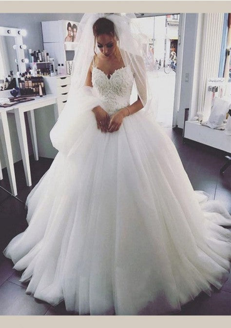 Tulle 2024 Ball Gown Wedding Dresses Spaghetti Straps