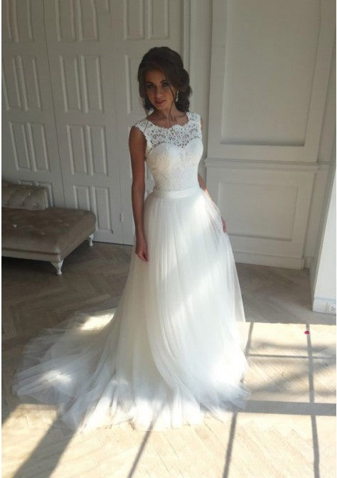 A Line Tulle Lace 2024 Wedding Dresses Cheap