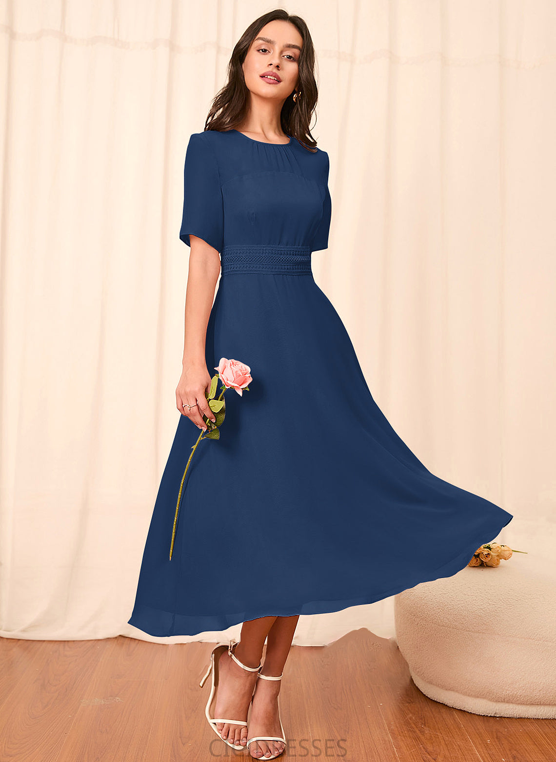 Sleeve Straps Length Silhouette Sleeves Fabric A-Line Knee-Length Belinda Natural Waist One Shoulder Sleeveless Bridesmaid Dresses