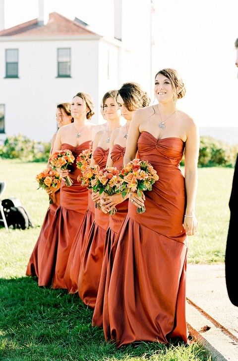 2024 Cheap Tight Satin Orange Sweetheart Ruffles Long Bridesmaid Dresses / Gowns