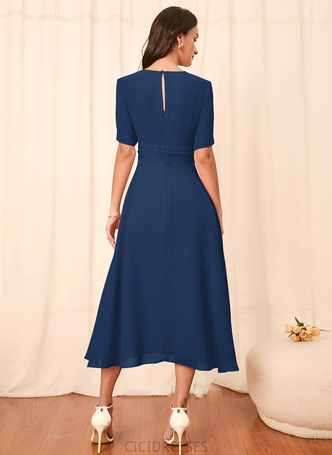 Sleeve Straps Length Silhouette Sleeves Fabric A-Line Knee-Length Belinda Natural Waist One Shoulder Sleeveless Bridesmaid Dresses