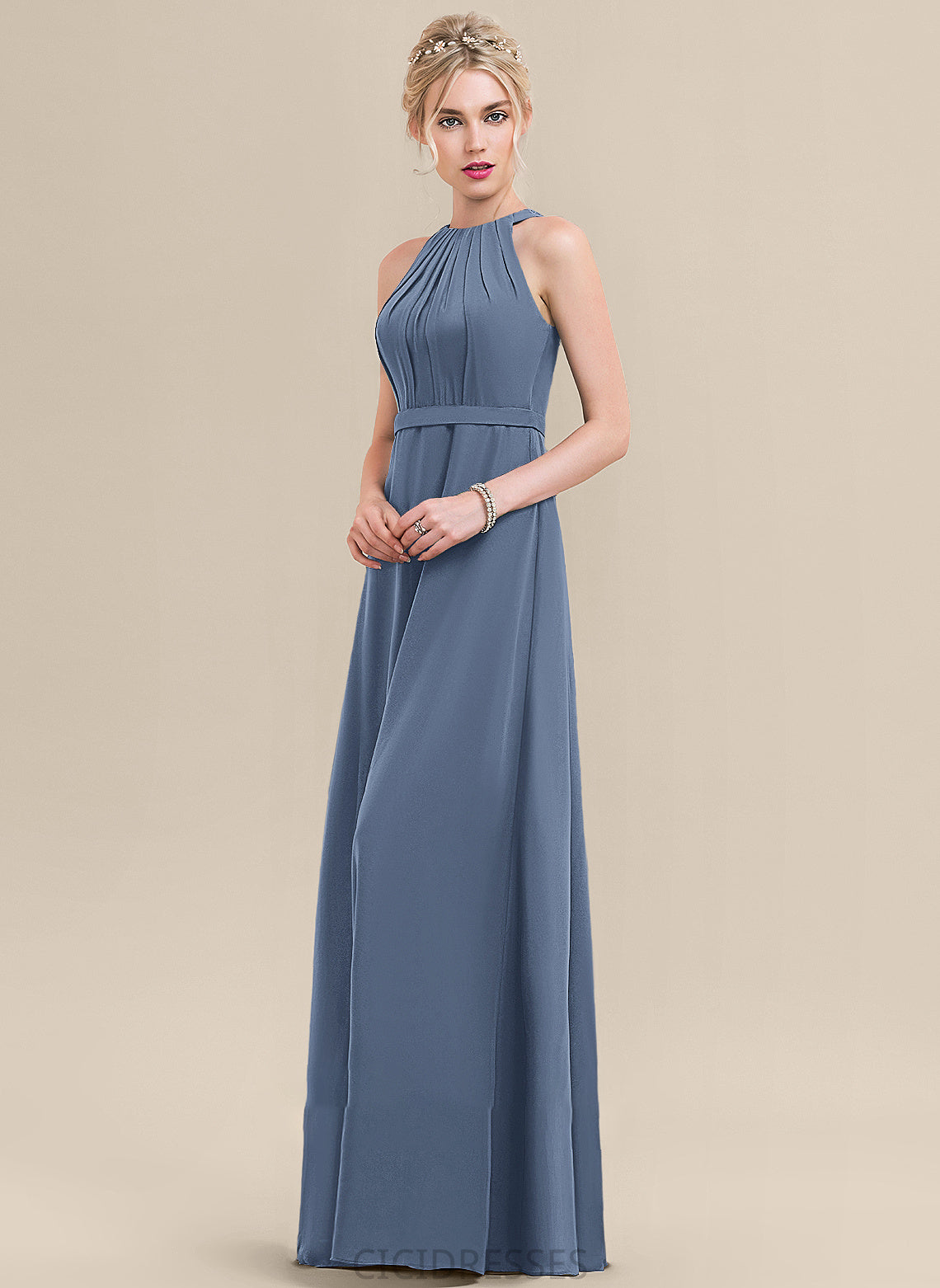 Length Neckline Fabric Embellishment Silhouette ScoopNeck Floor-Length A-Line Ruffle Willow Natural Waist Sleeveless Bridesmaid Dresses