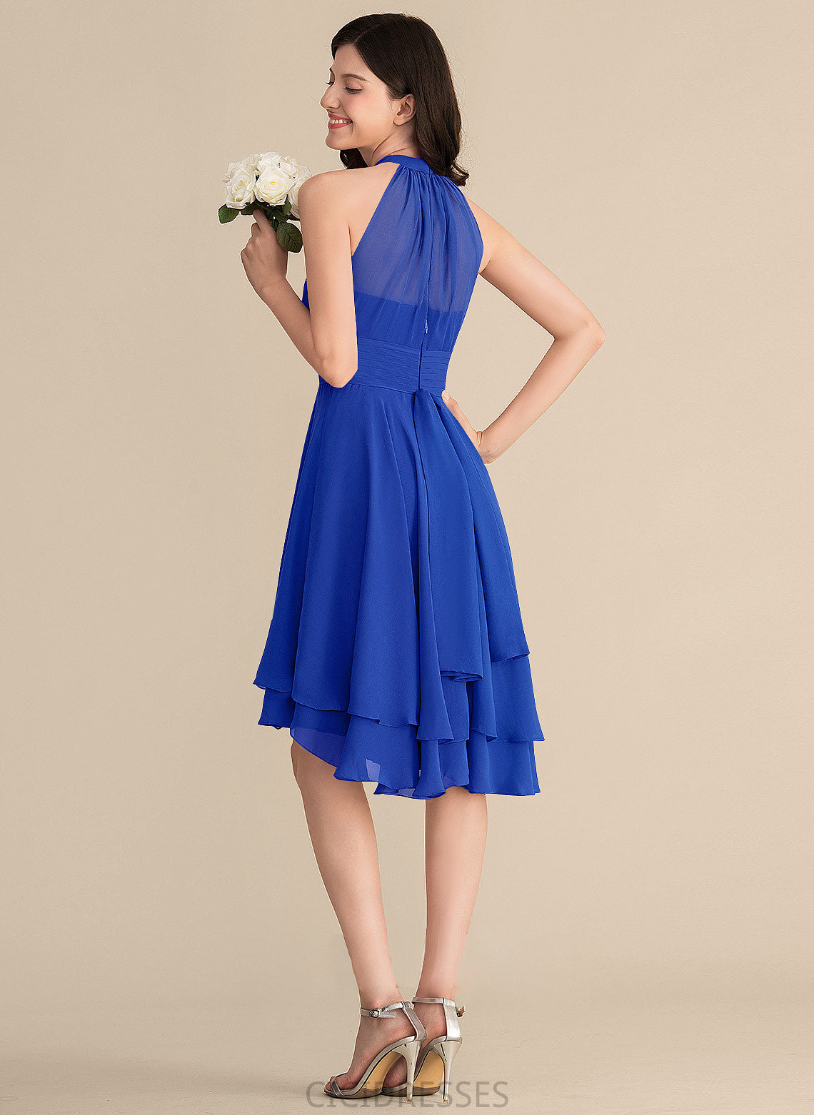 ScoopNeck Asymmetrical Ruffle Neckline Length A-Line Silhouette Fabric Embellishment Shelby Short Sleeves A-Line/Princess Bridesmaid Dresses