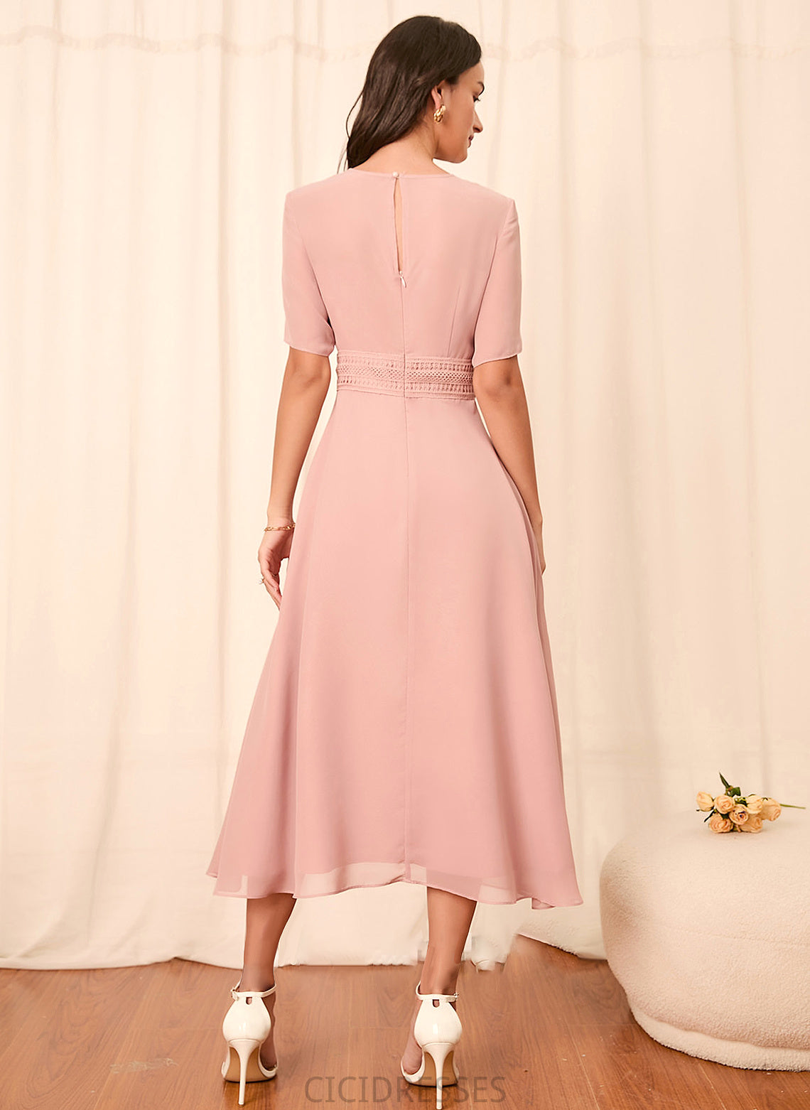 Sleeve Straps Length Silhouette Sleeves Fabric A-Line Knee-Length Belinda Natural Waist One Shoulder Sleeveless Bridesmaid Dresses