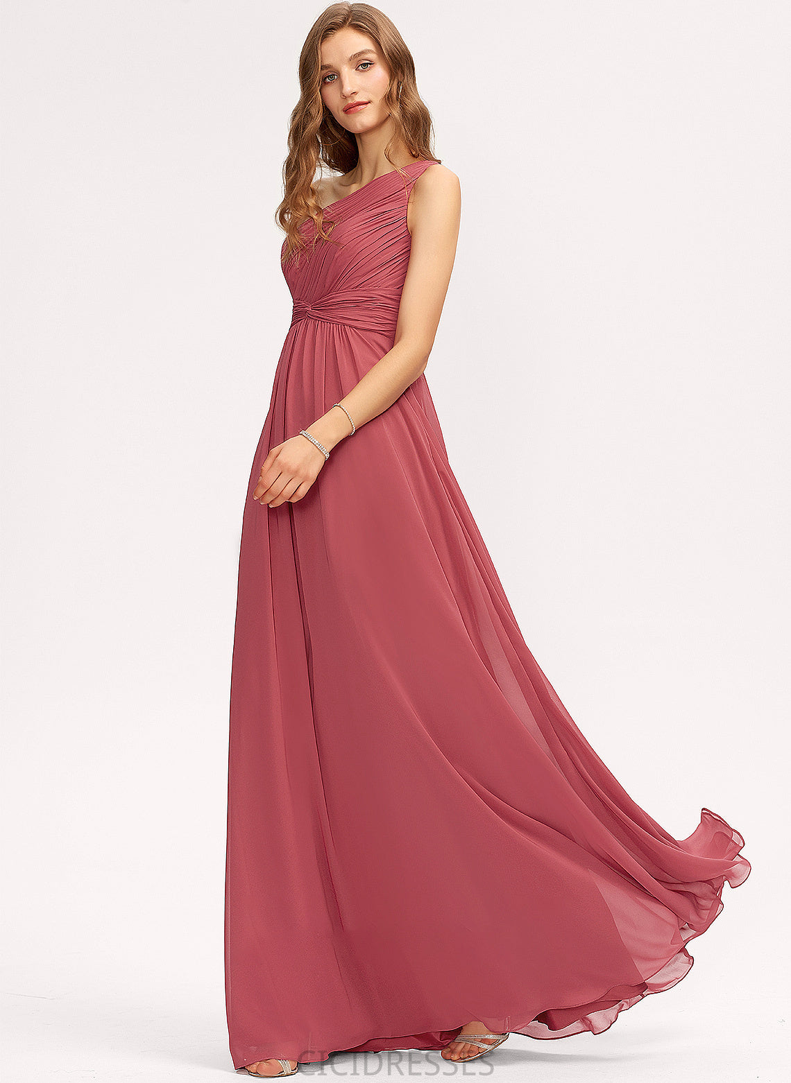 Embellishment Fabric Silhouette Neckline One-Shoulder Length Floor-Length A-Line Ruffle Hannah Sleeveless Floor Length Bridesmaid Dresses