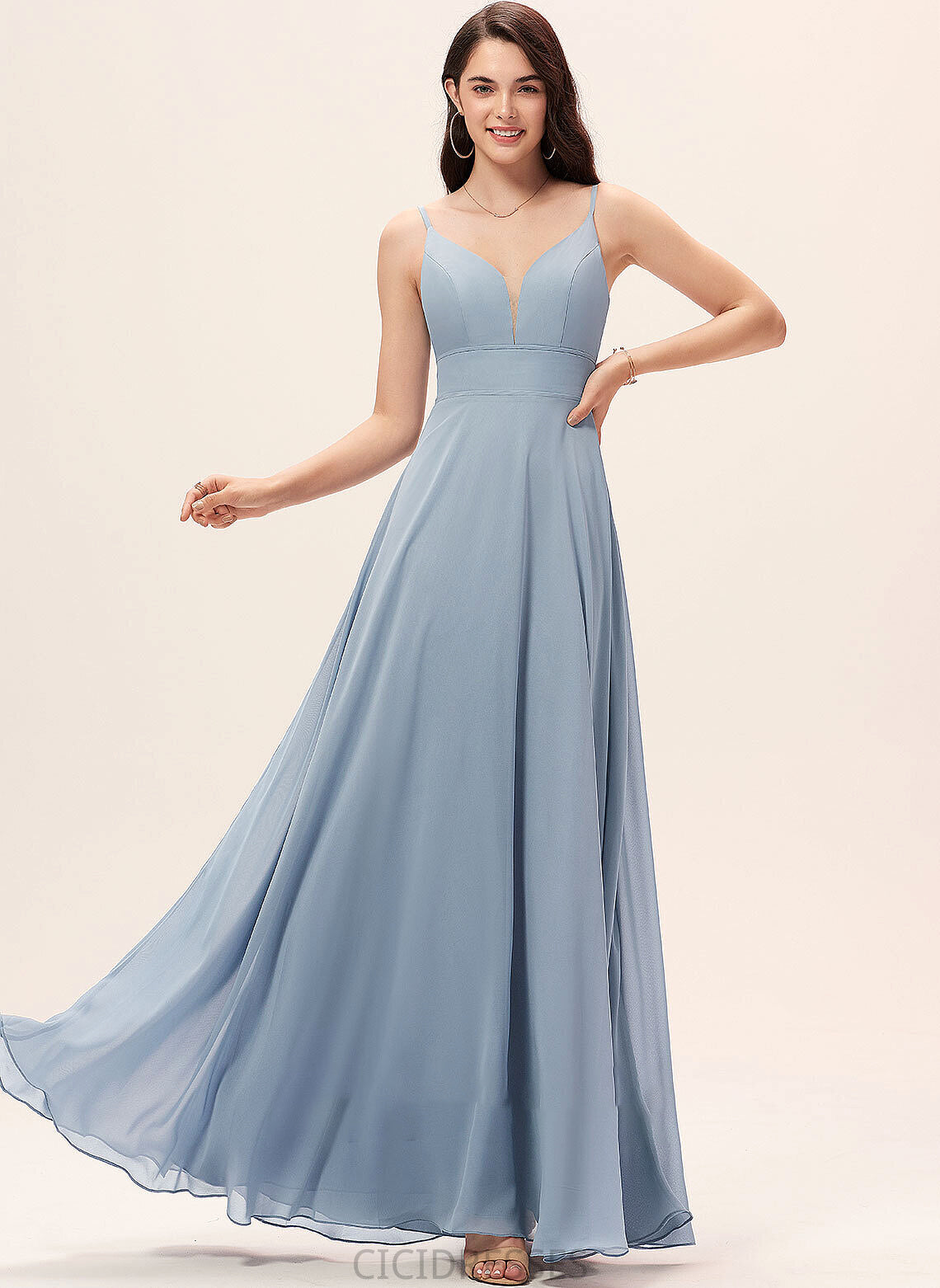 V-neck Length Floor-Length A-Line Fabric Straps Silhouette Neckline Lola Sleeveless Spandex V-Neck Bridesmaid Dresses