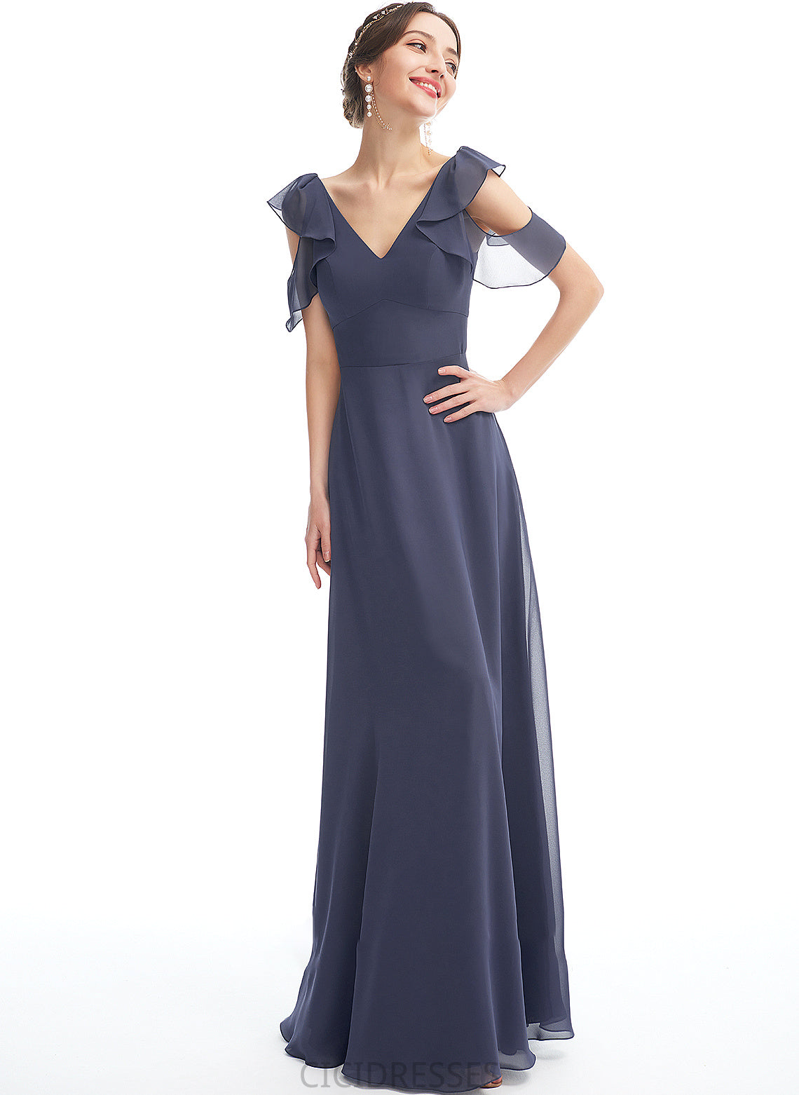 Fabric Embellishment A-Line Neckline Silhouette Ruffle Floor-Length V-neck Length Jaylin Natural Waist Floor Length Bridesmaid Dresses