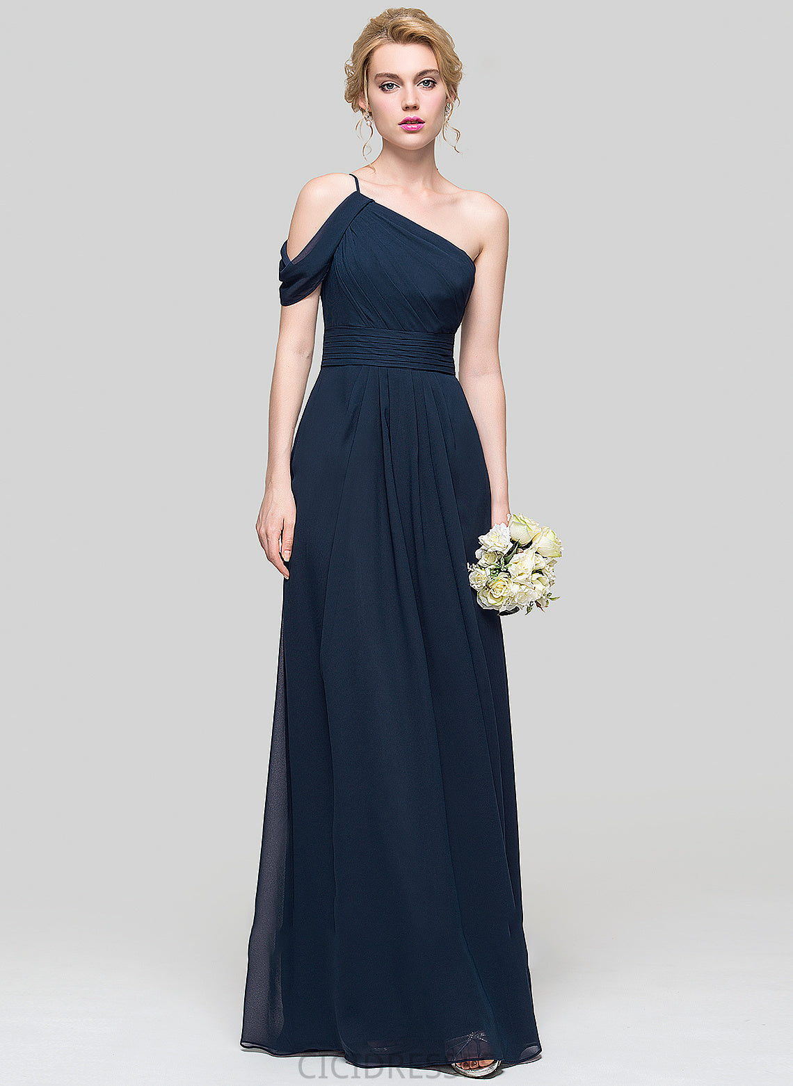 Embellishment Silhouette Length A-Line Neckline One-Shoulder Floor-Length Ruffle Fabric Erica Floor Length Sleeveless Bridesmaid Dresses