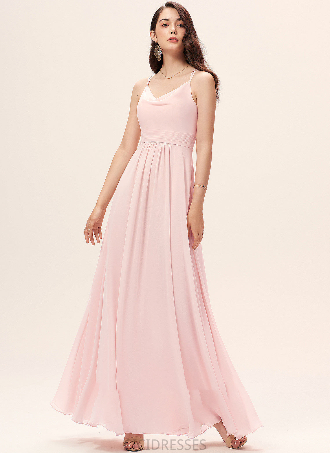 Length Floor-Length Fabric Neckline Silhouette A-Line CowlNeck Straps Yamilet A-Line/Princess Natural Waist Floor Length Bridesmaid Dresses