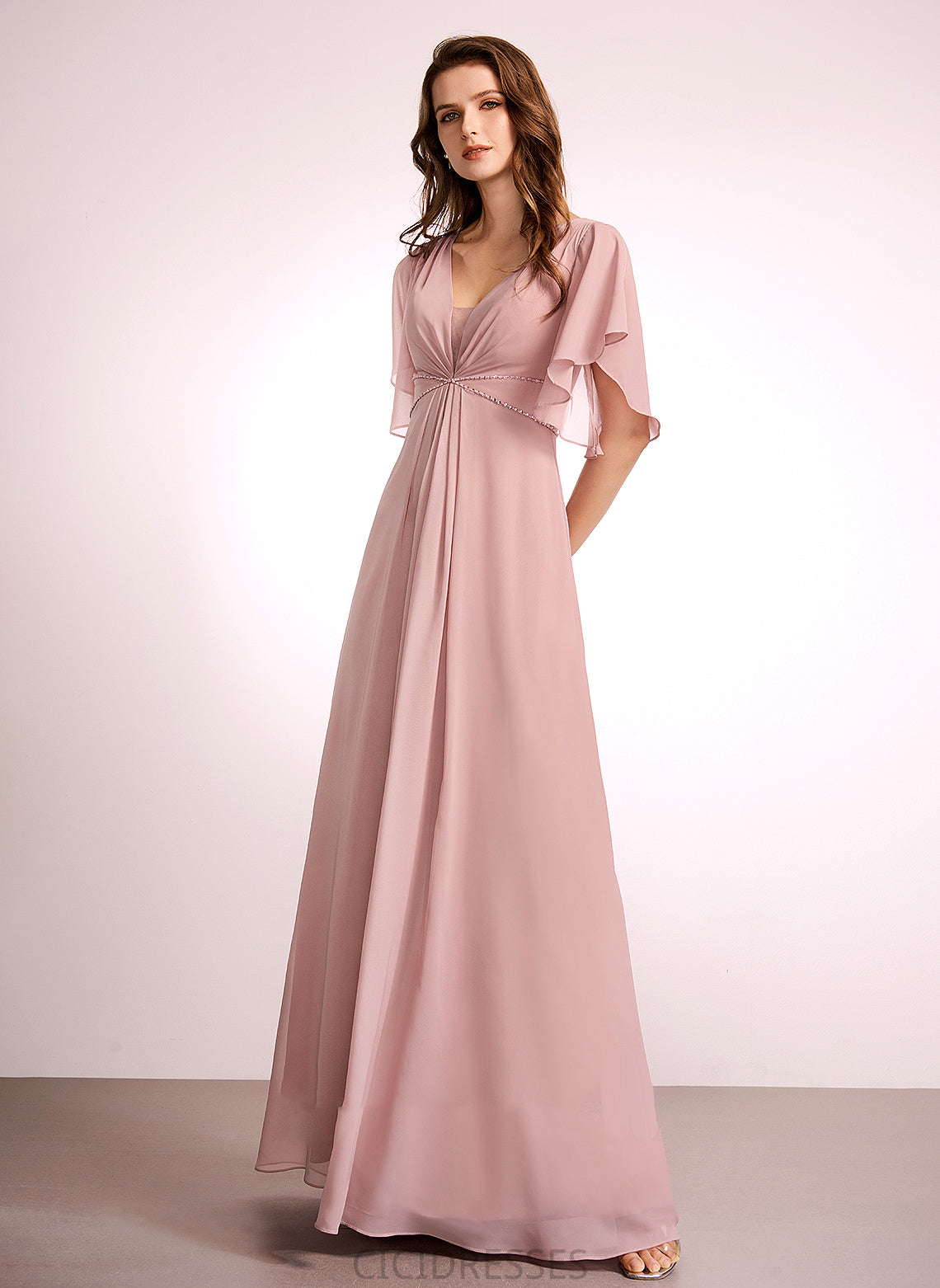 Fabric V-neck A-Line Straps Floor-Length Length Silhouette Neckline Jasmine Natural Waist Sleeveless Floor Length Bridesmaid Dresses