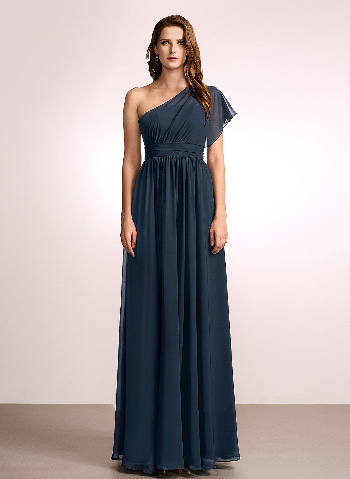 A-Line One-Shoulder Floor-Length Embellishment Silhouette Fabric Length Ruffle Neckline Annie Floor Length One Shoulder Bridesmaid Dresses