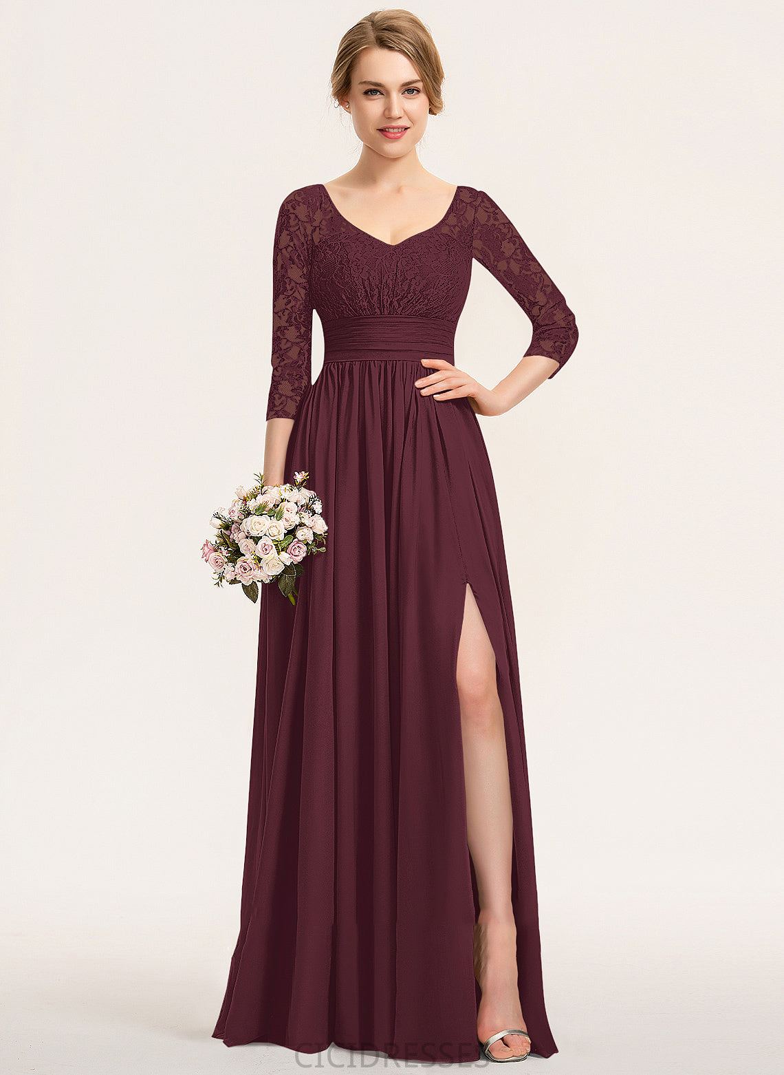 V-neck Neckline A-Line Floor-Length Embellishment Length Ruffle Silhouette SplitFront Fabric Tatum Floor Length Bridesmaid Dresses