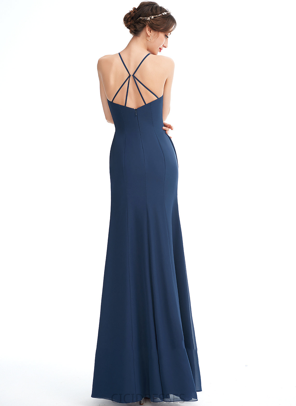 Neckline SplitFront Silhouette Halter Floor-Length Length Ruffle Embellishment Fabric A-Line Kaila Trumpet/Mermaid Bridesmaid Dresses