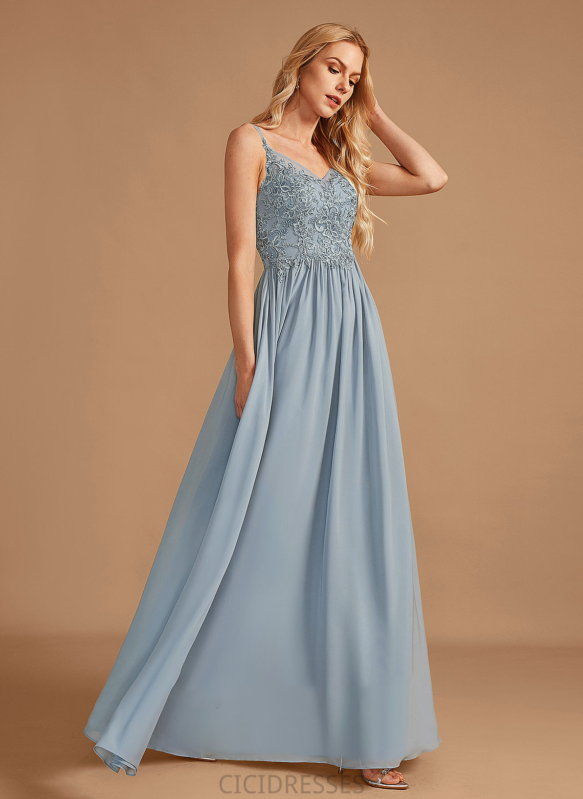 A-Line V-neck Neckline Ruffle Fabric Floor-Length Length Silhouette Embellishment Heaven Natural Waist A-Line/Princess Bridesmaid Dresses