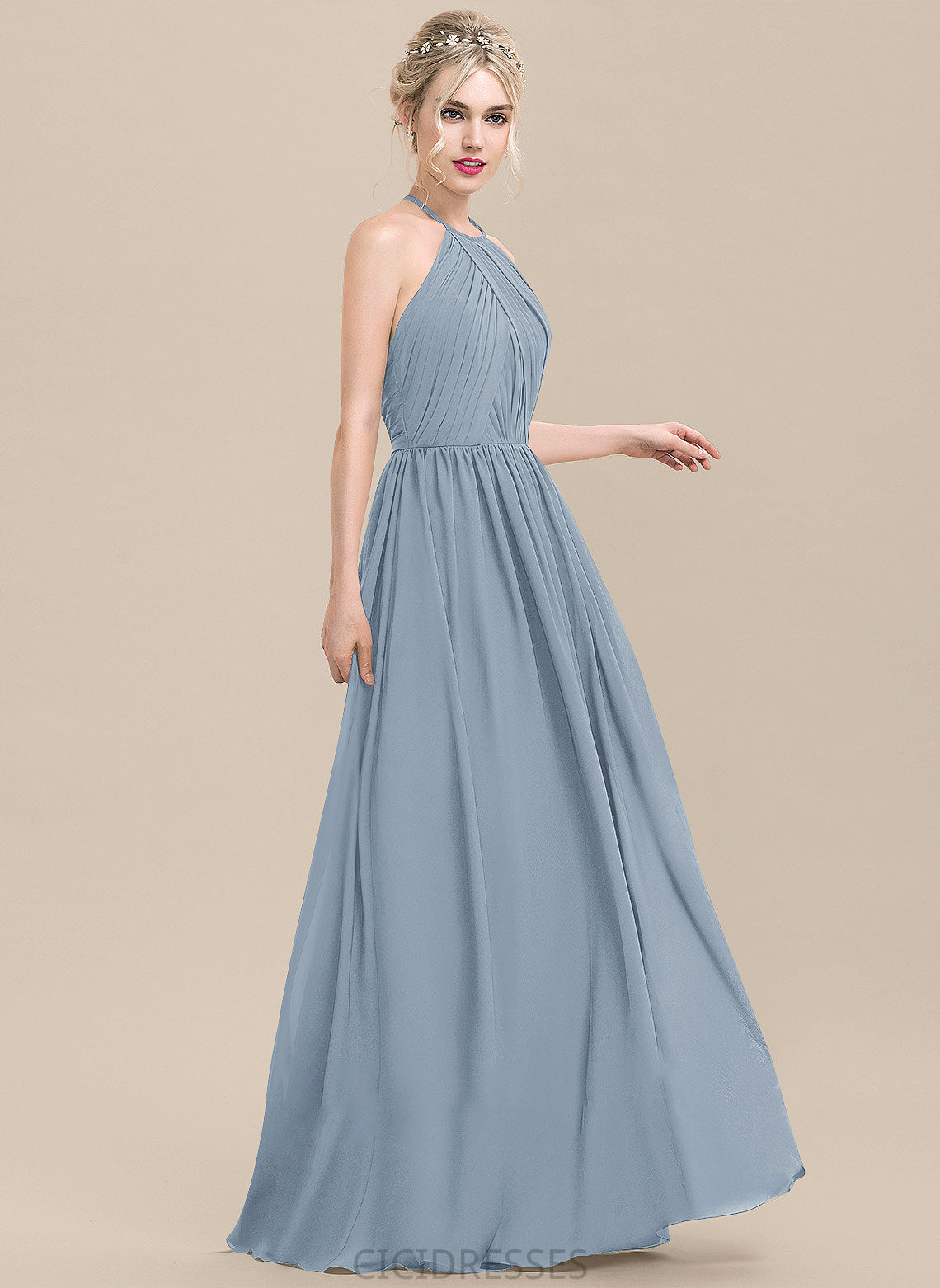 A-Line Ruffle Floor-Length Embellishment Length Silhouette Fabric Neckline ScoopNeck Madyson Sleeveless Spaghetti Staps Bridesmaid Dresses