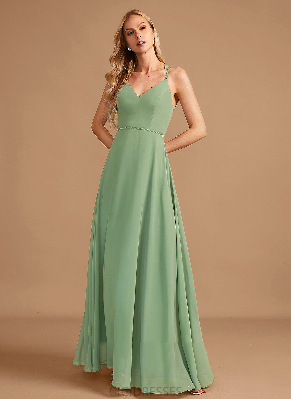 V-neck Length Sequins Floor-Length Silhouette Beading Fabric Embellishment A-Line Neckline Kiana Sleeveless Bridesmaid Dresses