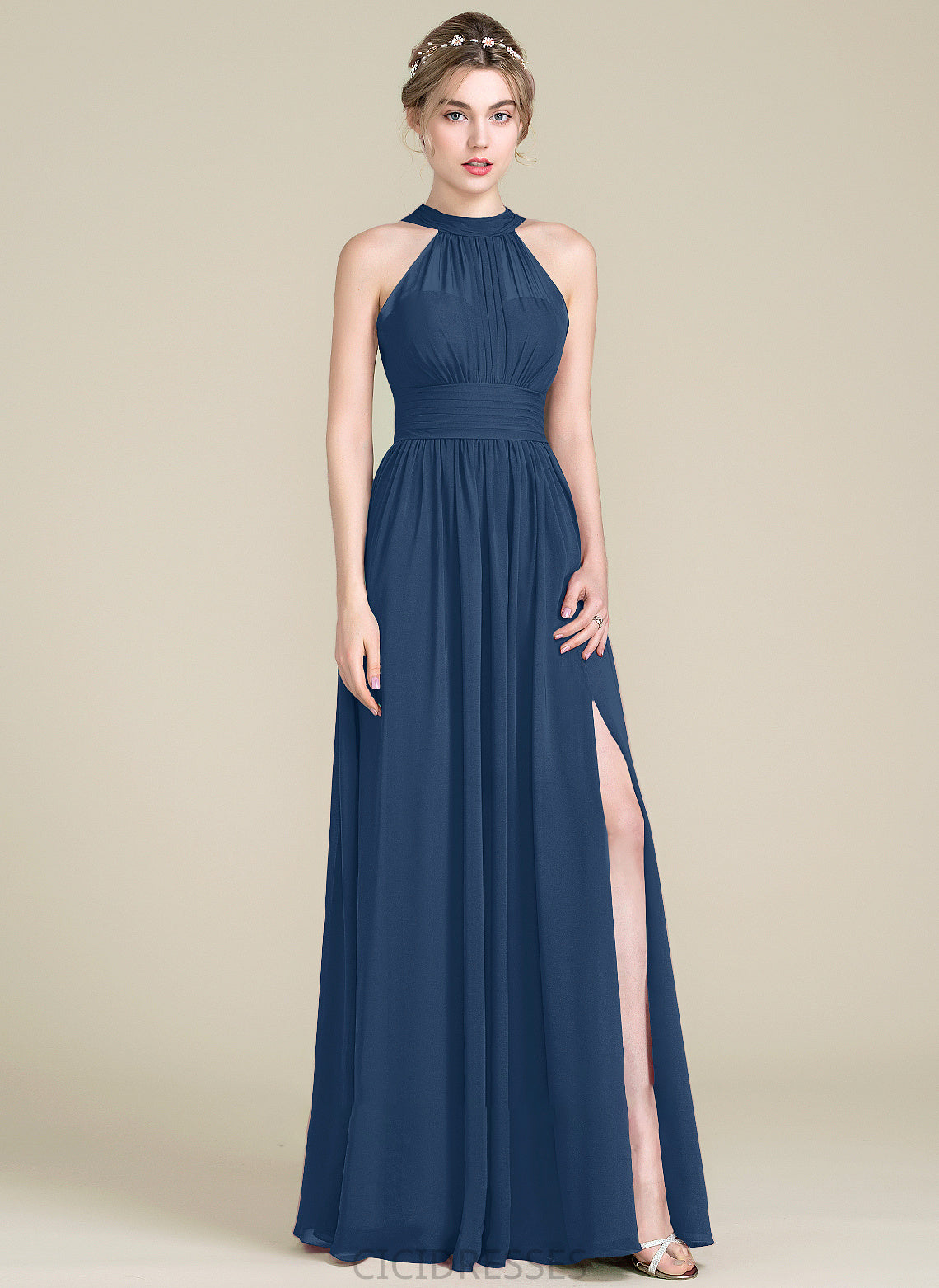 Embellishment Bow(s) ScoopNeck Fabric Floor-Length Silhouette SplitFront Ruffle A-Line Length Neckline Yareli Bridesmaid Dresses