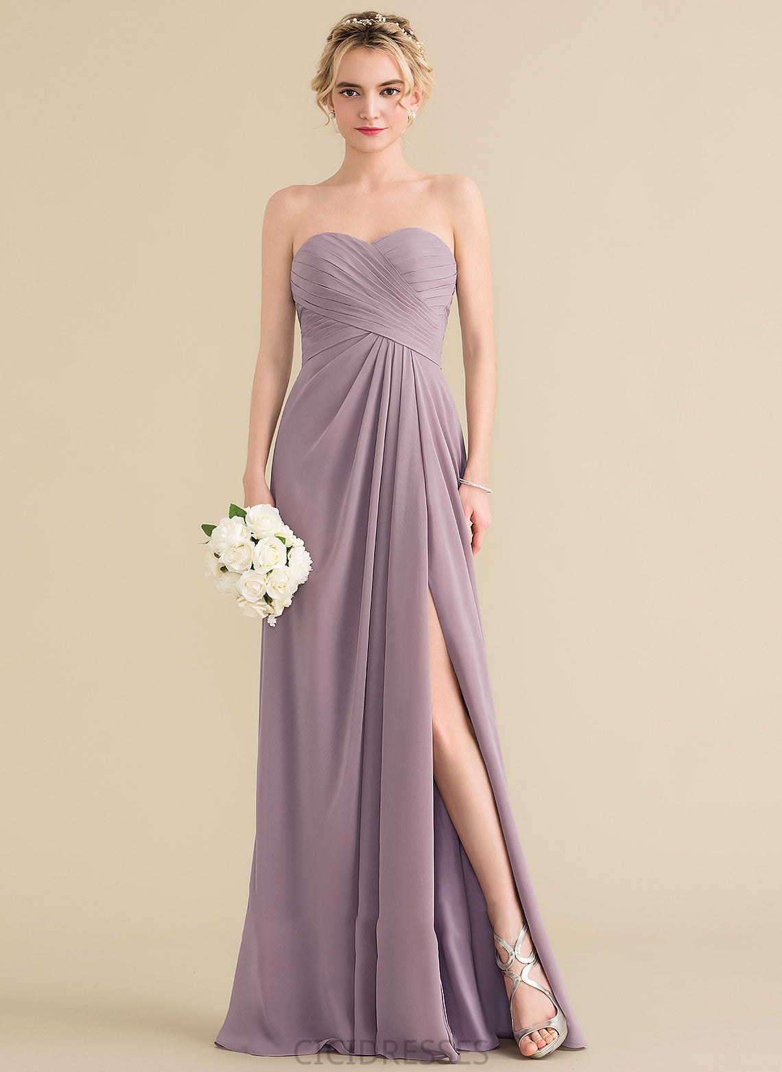 Floor-Length Length Fabric Sweetheart Ruffle Embellishment Neckline A-Line Silhouette SplitFront Alessandra Sleeveless Bridesmaid Dresses