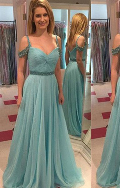 A-Line Off-the-Shoulder Sleeveless Natural Zipper Chiffon rebe gown 2024 Blue Prom Dresses