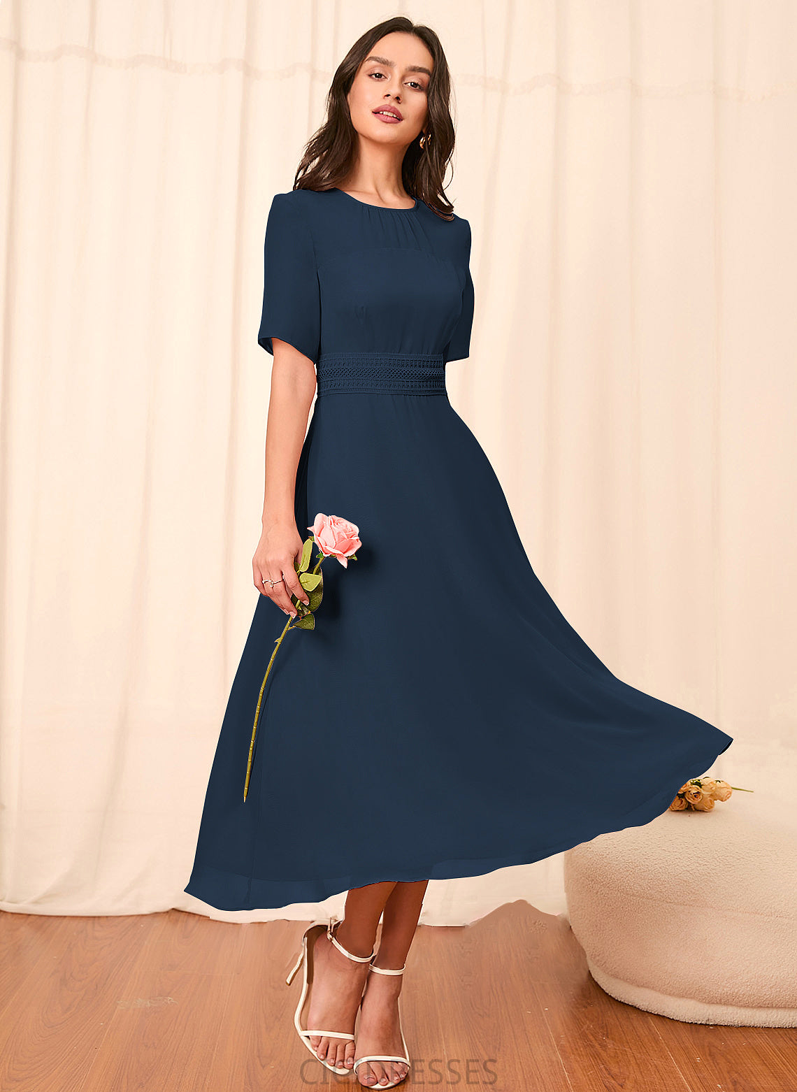 Sleeve Straps Length Silhouette Sleeves Fabric A-Line Knee-Length Belinda Natural Waist One Shoulder Sleeveless Bridesmaid Dresses