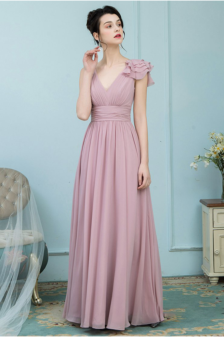 Scarlet V-Neck Floor Length Chiffon Sleeveless A-Line/Princess Natural Waist Bridesmaid Dresses