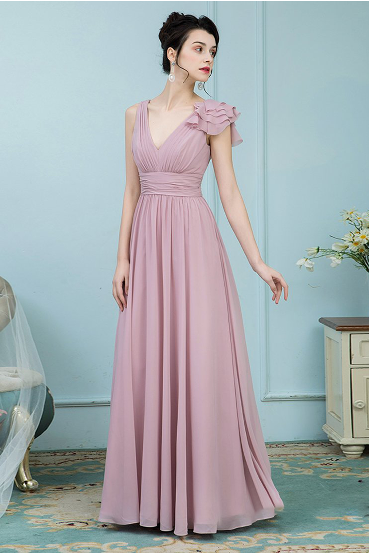 Scarlet V-Neck Floor Length Chiffon Sleeveless A-Line/Princess Natural Waist Bridesmaid Dresses