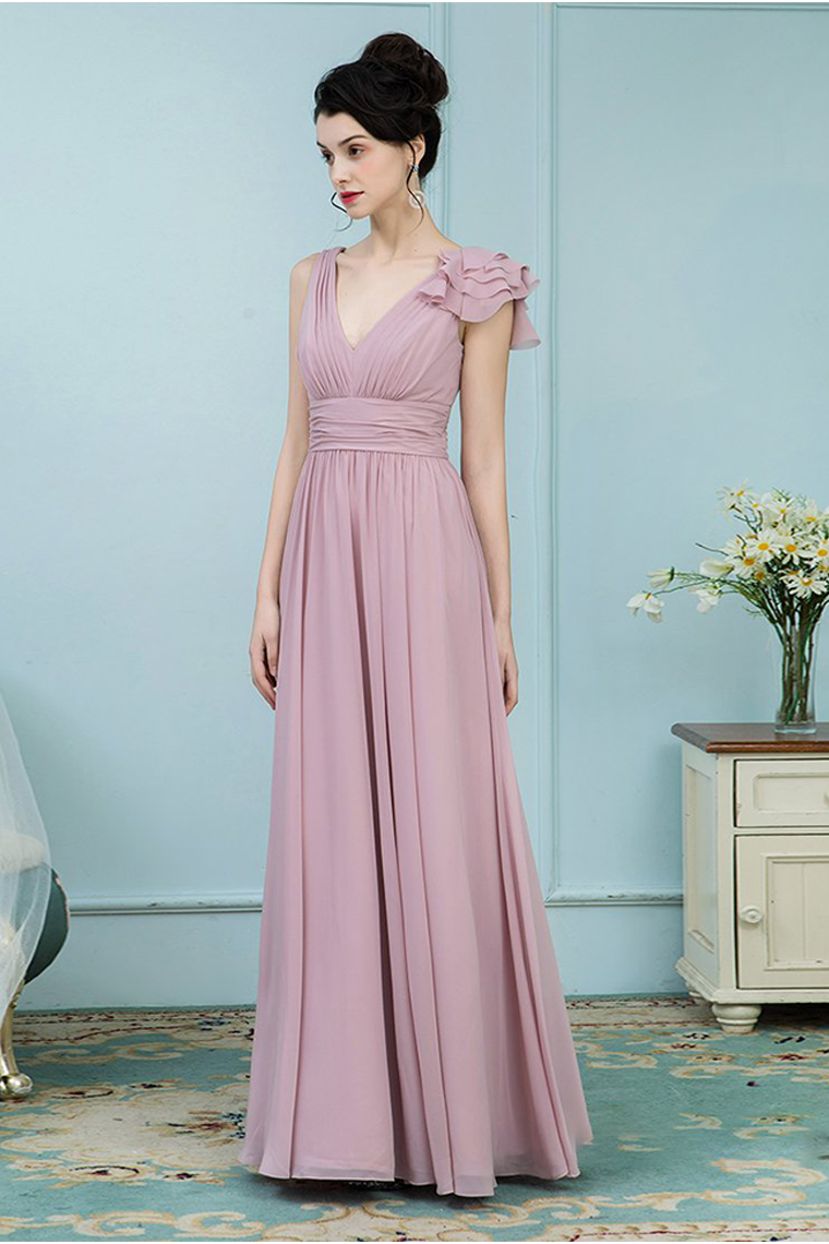 Scarlet V-Neck Floor Length Chiffon Sleeveless A-Line/Princess Natural Waist Bridesmaid Dresses