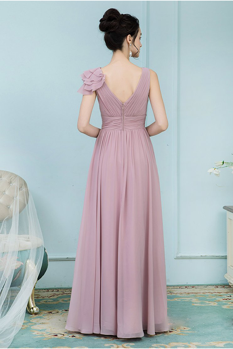 Scarlet V-Neck Floor Length Chiffon Sleeveless A-Line/Princess Natural Waist Bridesmaid Dresses