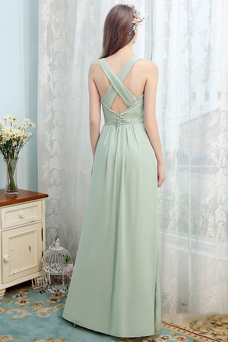 Shyann A-Line/Princess Sleeveless V-Neck Floor Length Natural Waist Chiffon Bridesmaid Dresses