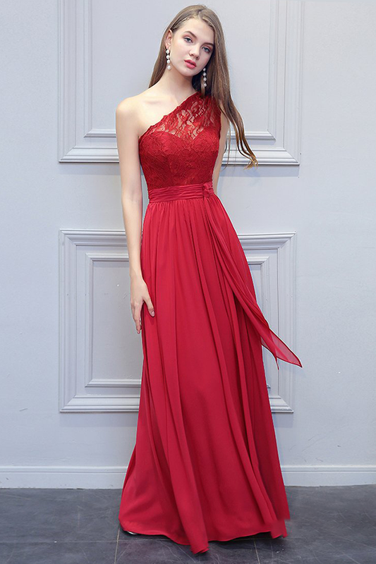 Tori Natural Waist Chiffon Floor Length A-Line/Princess Sleeveless One Shoulder Bridesmaid Dresses