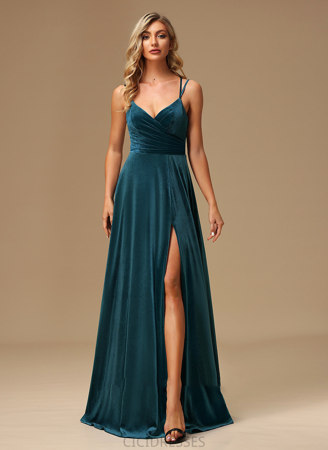 Length Fabric V-neck Neckline SplitFront Embellishment Floor-Length A-Line Silhouette Phoenix Sweetheart Natural Waist Bridesmaid Dresses