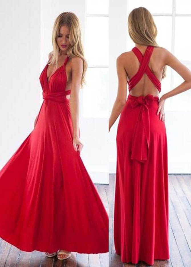 2024 Gorgeous Red Sash A-Line Stretch Satin Prom Dresses