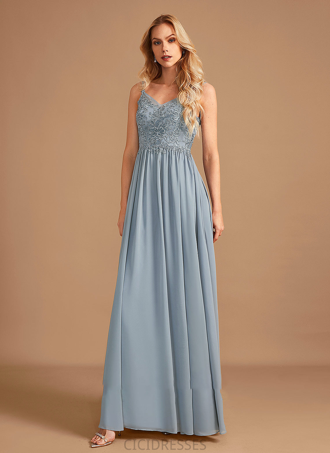 A-Line V-neck Neckline Ruffle Fabric Floor-Length Length Silhouette Embellishment Heaven Natural Waist A-Line/Princess Bridesmaid Dresses