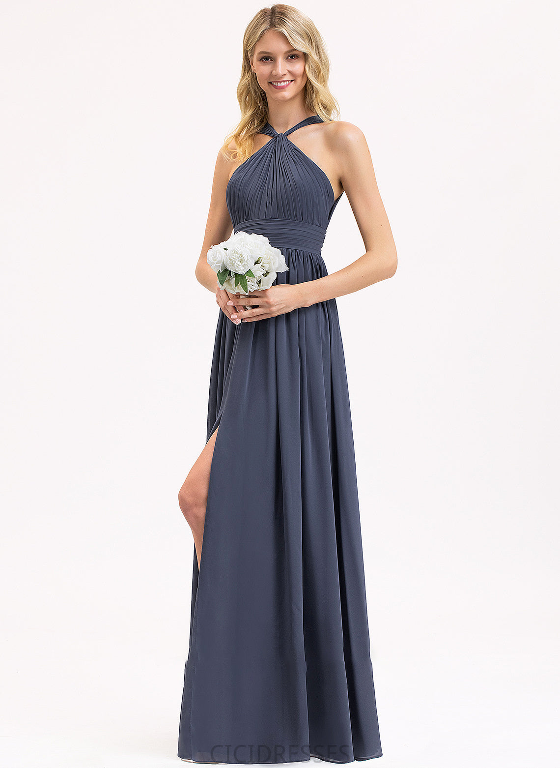 SplitFront Silhouette Ruffle V-neck Length Floor-Length A-Line Embellishment Fabric Neckline Rosalyn V-Neck Bridesmaid Dresses