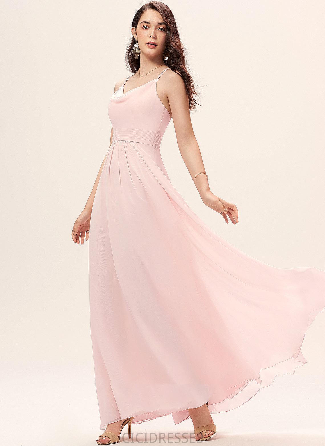 Length Floor-Length Fabric Neckline Silhouette A-Line CowlNeck Straps Yamilet A-Line/Princess Natural Waist Floor Length Bridesmaid Dresses