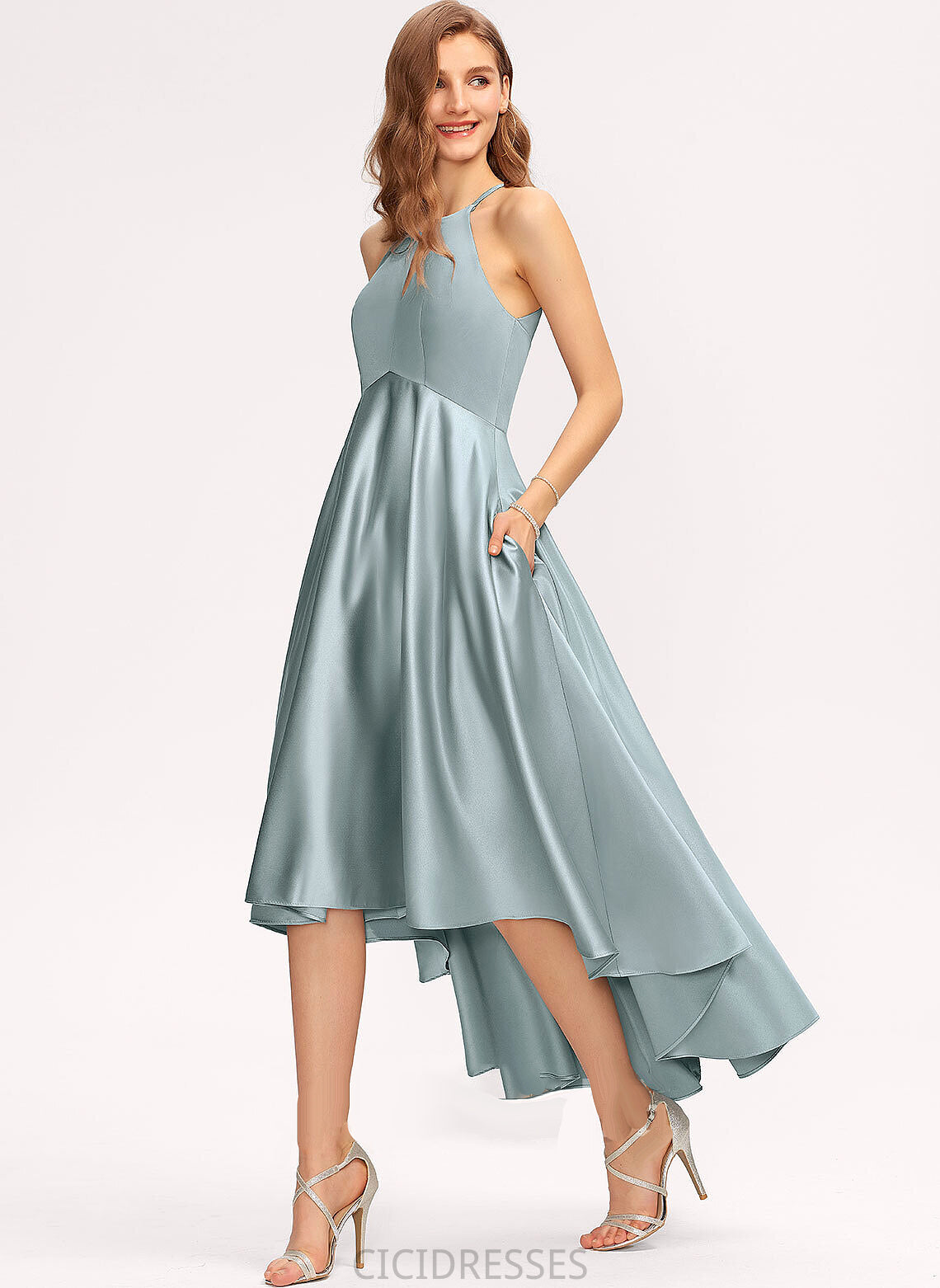 A-Line Silhouette Asymmetrical Embellishment Fabric ScoopNeck Neckline Length Pockets Amelia V-Neck A-Line/Princess Bridesmaid Dresses